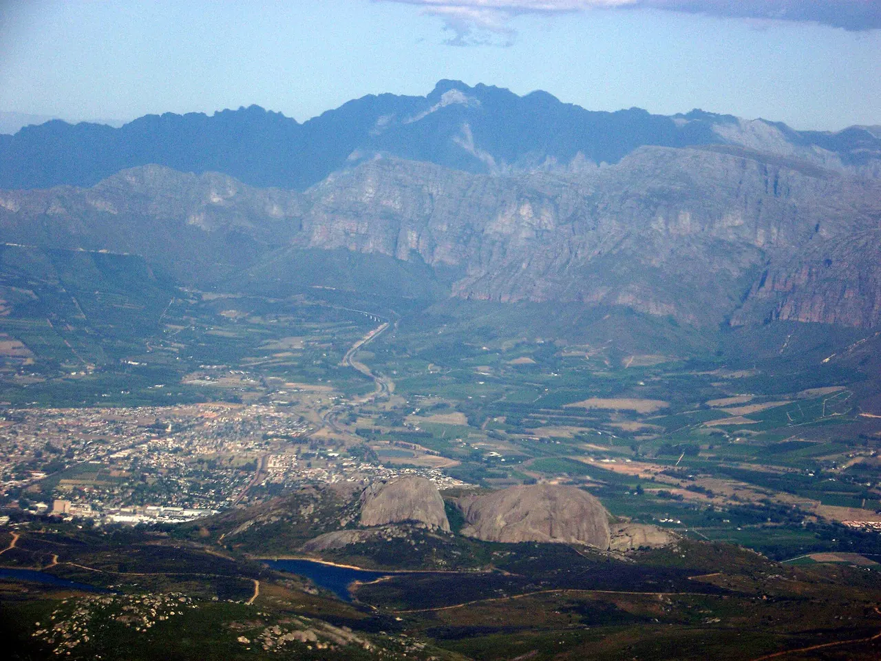 Aerial view of Paarl Rock and the Paarl valley